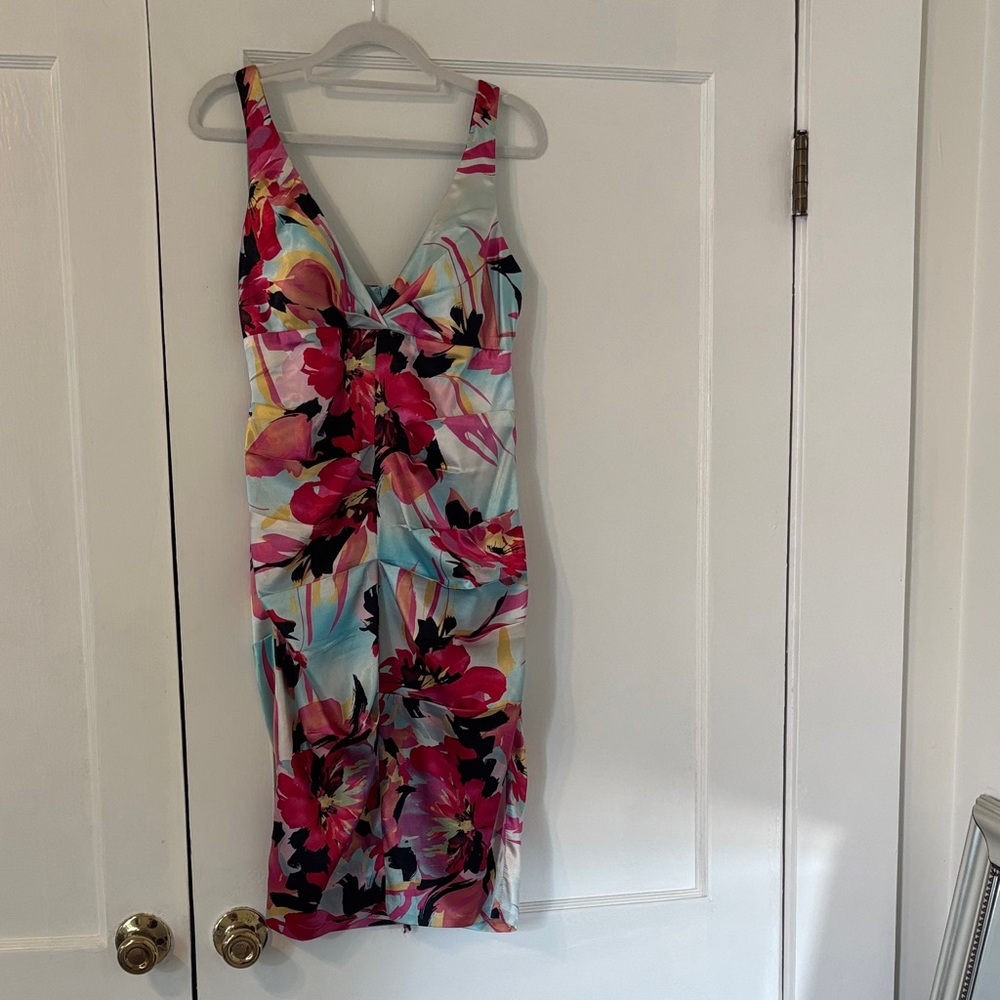 Floral Silk V-Neck Fitted Dress Wedding Guest